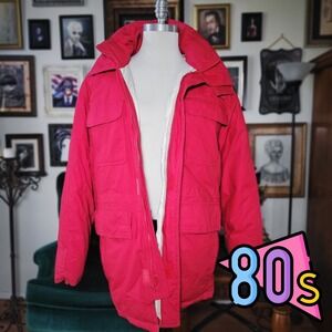 Penfield Red Puffer‎ Parka Jacket Goose Down Vintage 80s Mens Medium Hooded Coat